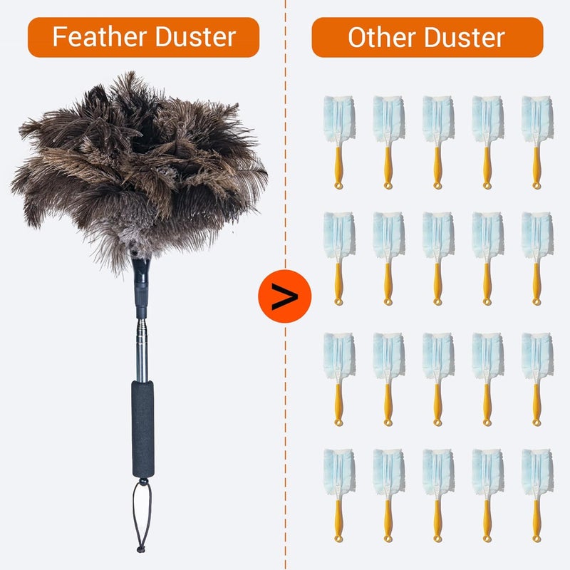 Cede noo Feather Duster for Electronics Fragile Items, Soft Ostrich Feathers Dusting Tool for Keyboard, Screen, Office and Home Cleaning, Black Handle(A12-Black) - Image 2